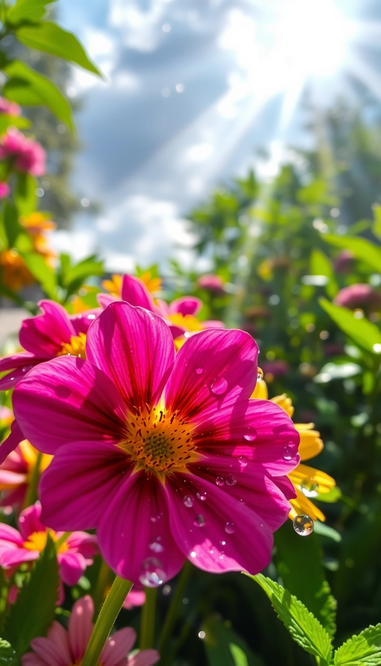 HD iPhone Spring Rain Garden Elegant Wallpaper Copyright-Free Stock Photo